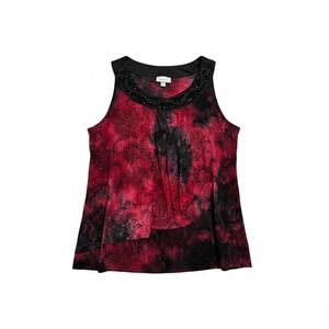 Renee Collection Red Floral Sleeveless Beaded Neck Layered Tank Top XL